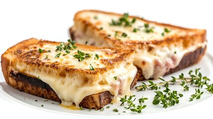 A savory French croque monsieur sandwich filled