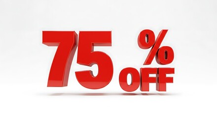 Seventy Five Percent Off Promotion Rendered in Red on White Background