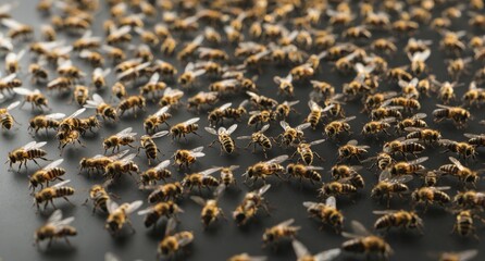 Swarm of Bees In Natural Habitat with Detailed Wing Structure