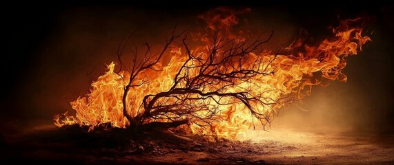 A powerful image of a burning thorn bush as a metaphor for faith and resilience in Christianity.