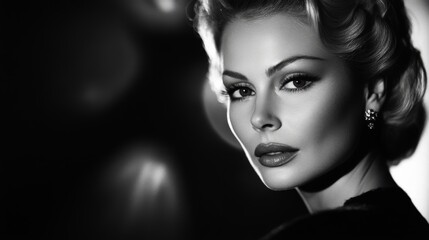 Fototapeta premium Elegant caucasian female with retro hairstyle in black and white