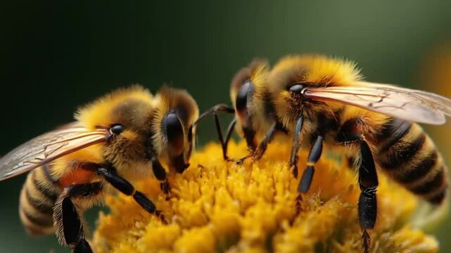 Bees are collecting honey from flowers.
honey collection