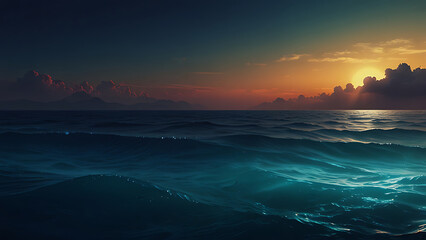 Fototapeta premium Beautiful seascape. Sunset over the sea. 3d render