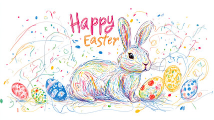 easter, bunny, rabbit, egg, holiday, card, happy, cute, vector, animal, cartoon, illustration, spring, design, art, greeting, decoration, eggs, celebration, fun, drawing, easter bunny, color, grass, f