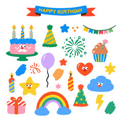 Cute Birthday Party Elements – Colorful Vector Clipart Set