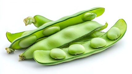 broad bean pods on white background