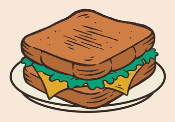Vintage Toasted Sandwich – Retro Hand-Drawn Food Illustration