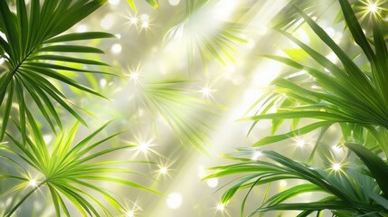 Obraz premium Sunlight streams through lush green leaves, illuminating the jungle's interior