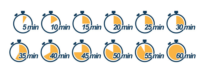 10, 15, 20, 25, 30, 35, 40, 45, 50 min stopwatch yellow