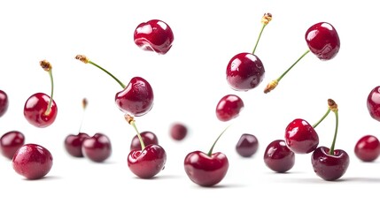 Falling cherry clipping path isolated on white