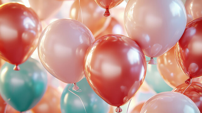 A vivid array of colorful balloons float closely together, creating a festive and uplifting atmosphere.
