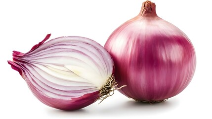 Fresh bulbs of onion with cut in half isolated