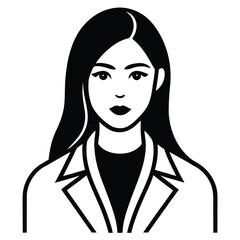 Elegant girl in black dress with long hair, vector illustration showcasing beauty, fashion, and style