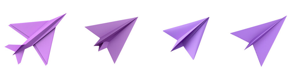 Fototapeta premium Elegant and graceful purple paper airplanes in a minimalist geometric composition symbolizing the joy of flight creativity and a sense of adventure and freedom