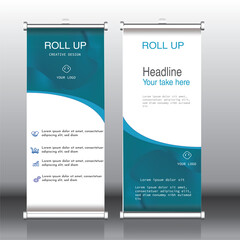 roll up banner design, background vector art, blue shade