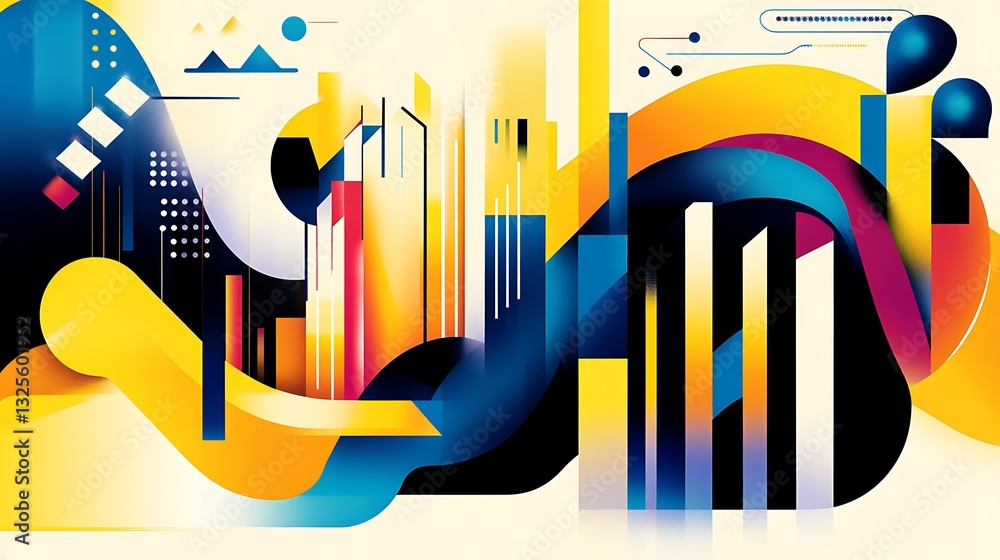 Wall mural abstract colorful geometric shapes with modern design elements for creative backgrounds and visual p
