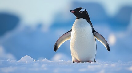 Obraz premium a penguin standing gracefully on a snowy surface, seemingly observing its surroundings