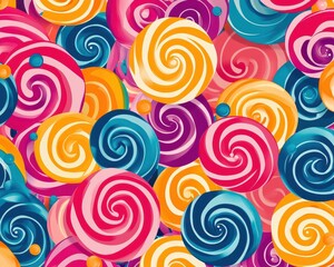 Fototapeta premium Psychedelic swirling sprinkles in vibrant hues, seamless vector background with a groovy aesthetic