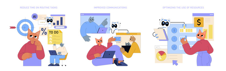 AI For Managers. Flat Vector Illustration