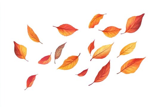 Falling Autumn Leaves Illustration with Orange and Red Hues on White