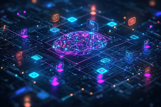 Digital visualization of artificial intelligence concepts and neural brain connections - Powered by Adobe