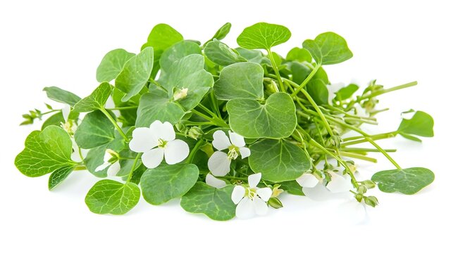 fresh brahmi leaves and flowers isolated