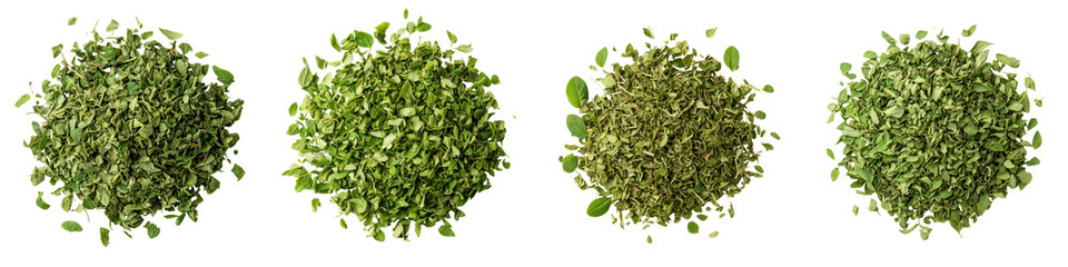 Fototapeta premium Pile of fresh organic green leaves and herbs including chives parsley cilantro mint and other aromatic plant ingredients perfect for culinary use cooking seasoning and healthy lifestyle