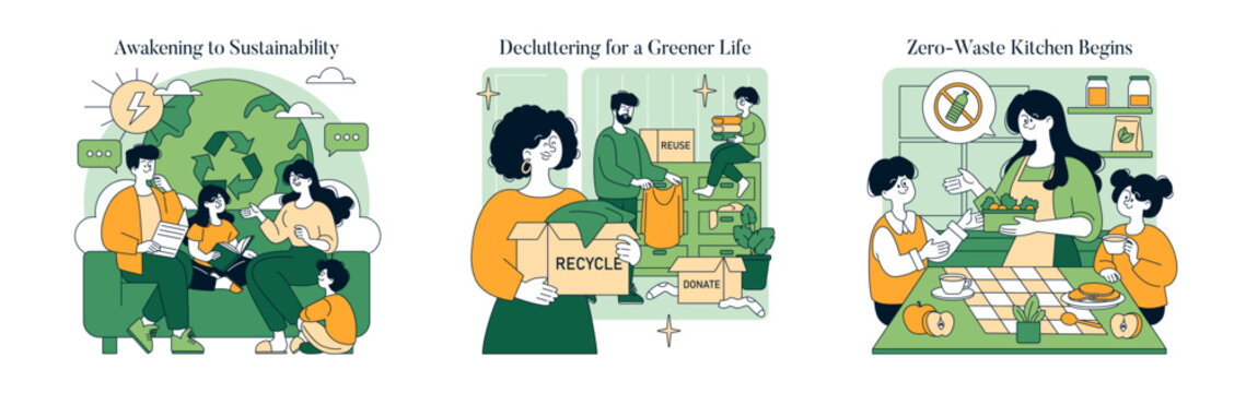 Sustainability At Home. Flat Vector Illustration