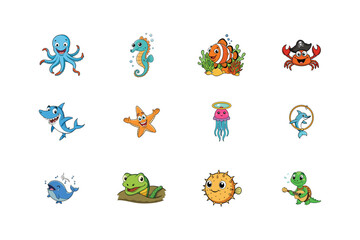 Fun Cartoon Underwater Animals – Cute Ocean Creature Vector Set