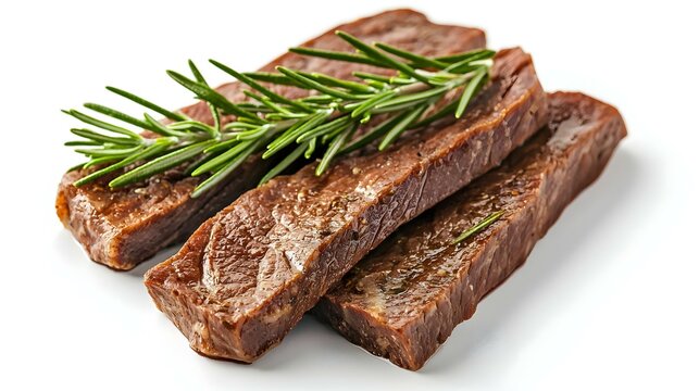 seitan steack with rosemary on white background