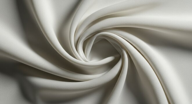 Silky white fabric, twisted spiral pattern, smooth texture, elegant draping, soft folds, luxurious material, glossy sheen, studio lighting, close-up detail, minimalist composition, gentle curves, fash