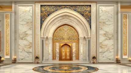 Obraz premium An ornate golden door framed inside an architectural masterpiece