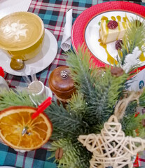 A cup of aromatic coffee with a delicate and delicious dessert