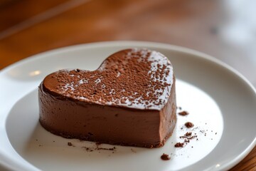 Heart Shaped Chocolate Cake with Cocoa Powder on White Plate