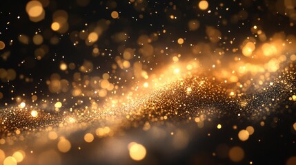 Fototapeta premium glittering golden bokeh lights on a dark background, creating a magical and festive atmosphere. Perfect for adding sparkle and elegance to any project