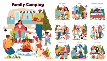 Family Camping. Flat Vector Illustration