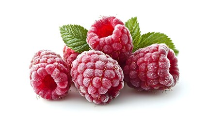 frozen raspberries isolated on white background