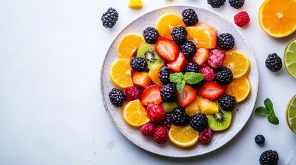 Fresh and Colorful Fruit Salad with Berries, Citrus, and Mint