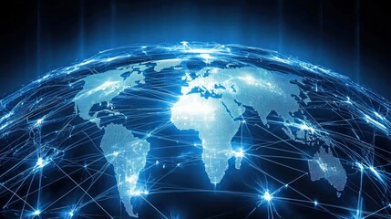 A digital depiction of global interconnected networks and information flow