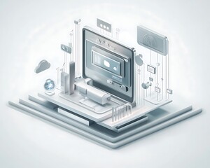 Fototapeta premium Highly detailed programmatic advertising icon with automated bidding elements in silver