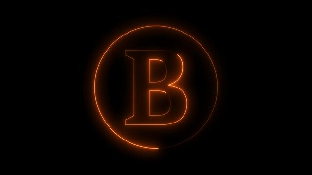 Animation of neon capital letter B on black background. Brown color letter animation