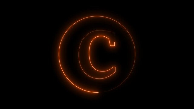 Animation of neon capital letter C on black background. Brown color letter animation
