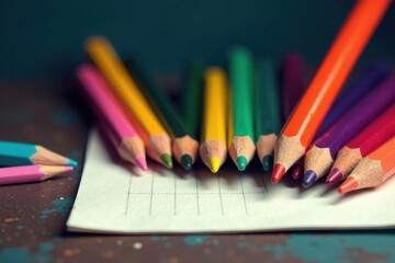 A Colorful Array of Pencils Resting on a Blank Sheet of Paper, Ready for Artistic Expression and Creative Endeavors