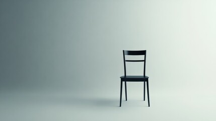 A single minimalist chair, no cushions or decorations, against a plain white background with soft lighting