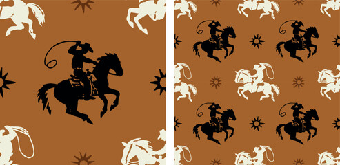 Cowboy Horse Brown Western Wild West Seamless Pattern Vector Illustration