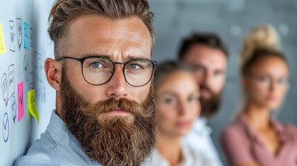Fototapeta premium Thoughtful businessman and team in a modern office environment