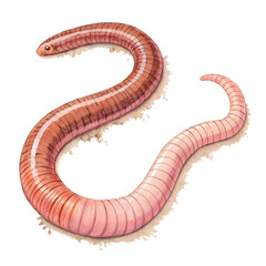 Detailed Watercolor Illustration of a Pink and Brown Worm on a transparent Background