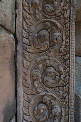 Statue Sandstone Sculpture of the main castle, Ancient architecture Sand Stone Castle in Buriram province, Thailand, Phanom Rung Historical Park architectural site.
