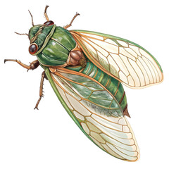 Stunning Green Cicada Illustration, Detailed Entomology Art, Insect Wings, Nature Closeup