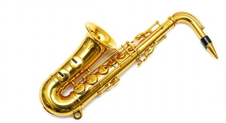 輝く金色アルトサックス 美しい曲線 完璧な光沢 楽器写真. AI Generated